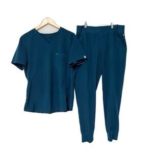 Cherokee Infinity Scrub Set Women L Caribbean Blue Top And Bottom Jogger Pant